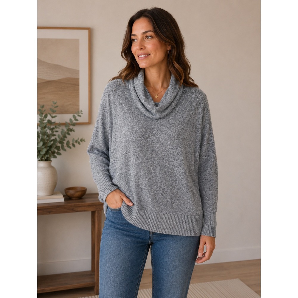 AXIS Cowl Neck Sweater Womens Large Grey Oversized Drop Shoulder  Oversized Cozy